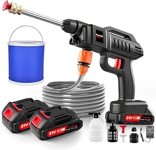 21V Cordless Pressure Washers with Bucket,2 Batteries & 5m Hose,870PSI Portable Power Washer for Car Bike Patio Garden,High-Efficiency Battery Jet Wash for Outdoor Cleaning
