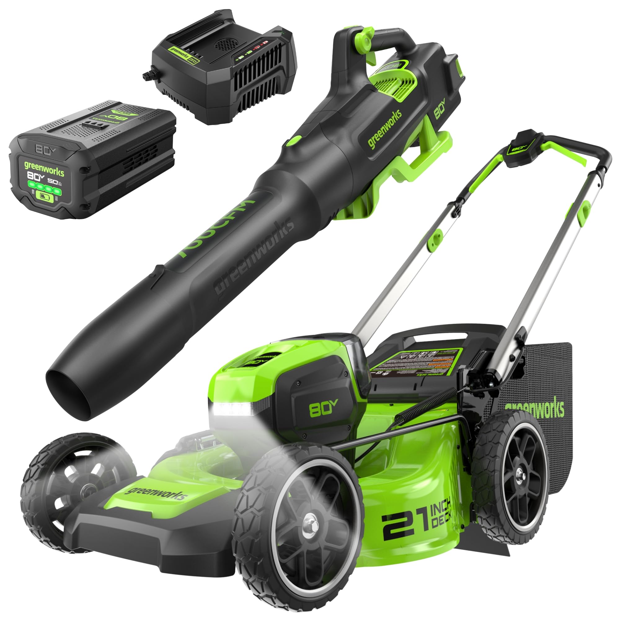 Greenworks 80V 21" Push Lawn Mower + Blower (Gen 2), 5.0Ah Battery