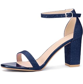 Allegra K Women's Glitter Ankle Strap Chunky Heels Sandals