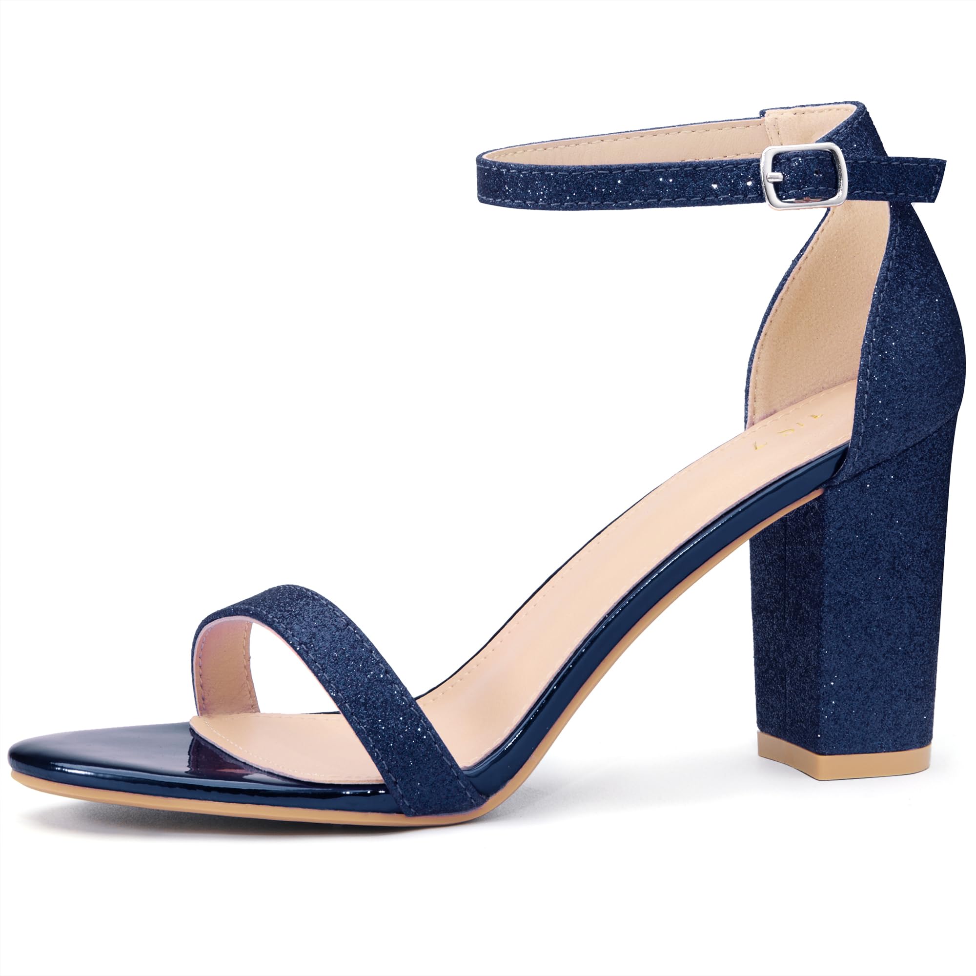 Allegra K Women's Glitter Ankle Strap Chunky Heels Sandals