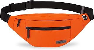 MAXTOP Fanny Pack for Women Men with Headphone Jack and 4 Zipper Pockets, Adjustable Belt, Bag for Outdoor Training, Travel, Casual, Running, Hiking, Orange