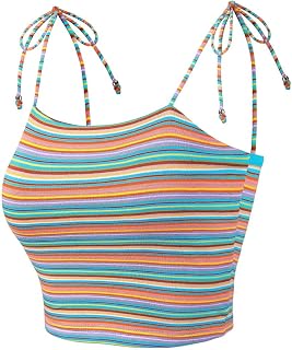 Allegra K Women Rainbow Striped Tie Spaghetti Straps Summer Cami Tops