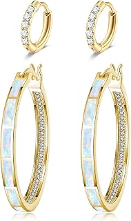 Opal Hoop Earrings for Women Gemstone Big Hoop Earrings 32mm