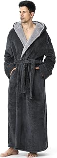 PUTUO Men's Winter Bathrobe: Fleece Winter Hooded Bathrobe for Men - Warm Microfiber Bathrobe for Men