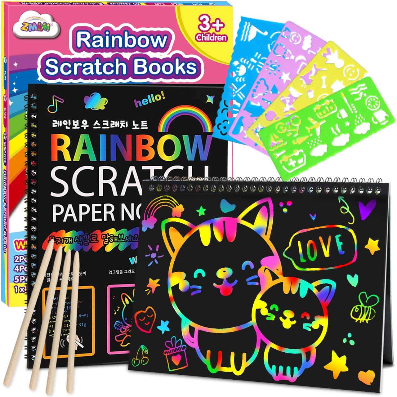 ZMLM Scratch Paper Art-Crafts Gift: 2 Pack Rainbow Notebooks Supplies Toys | Art