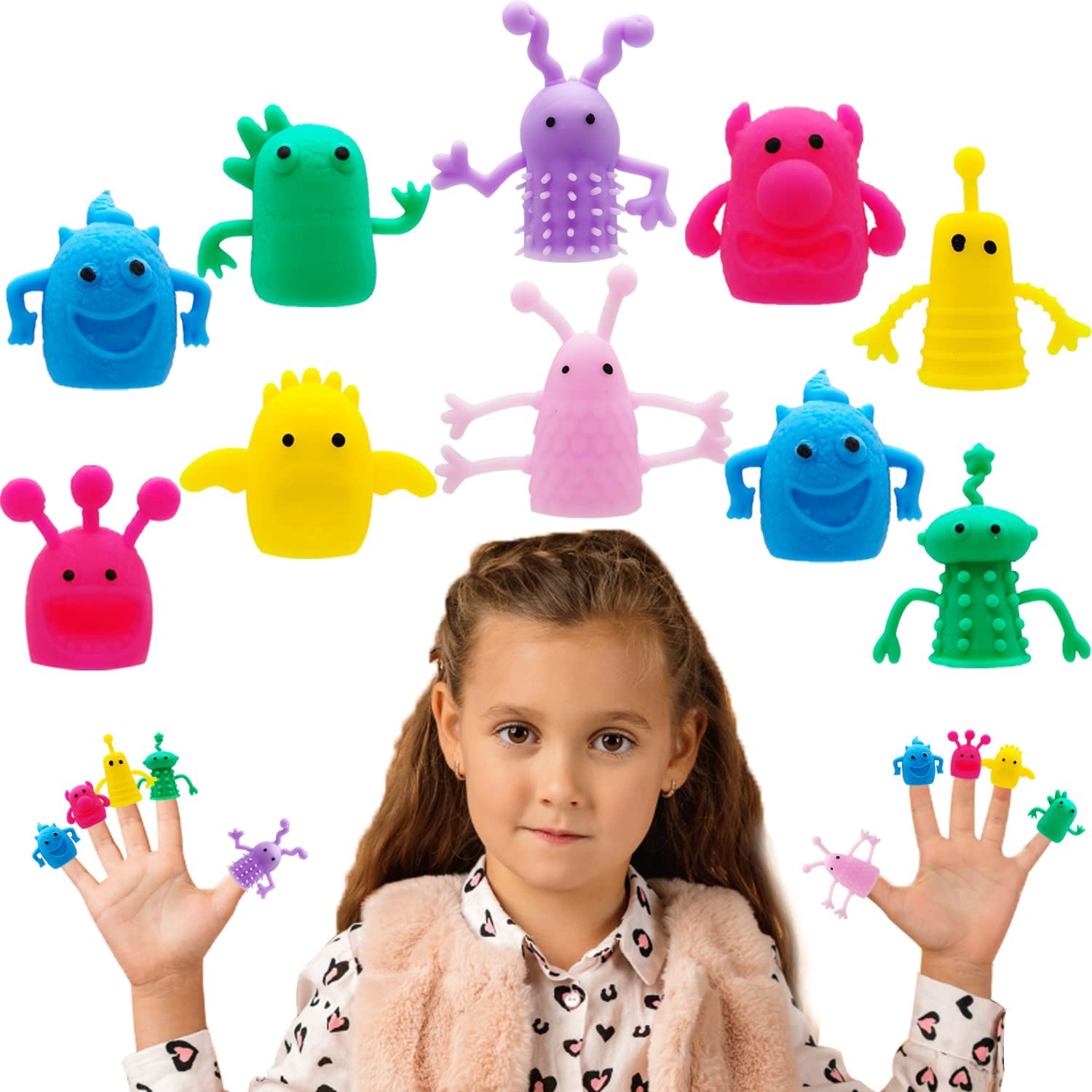 20 PCS Cute Monster Stretchy Finger Puppets Fidget Toys | Soft Rubber Finger Dol