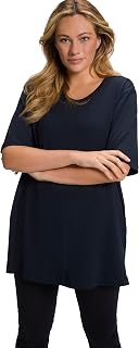 Ulla Popken Women's Plus Size Relaxed Fit Short Sleeve V-Neck T-Shirt 515283