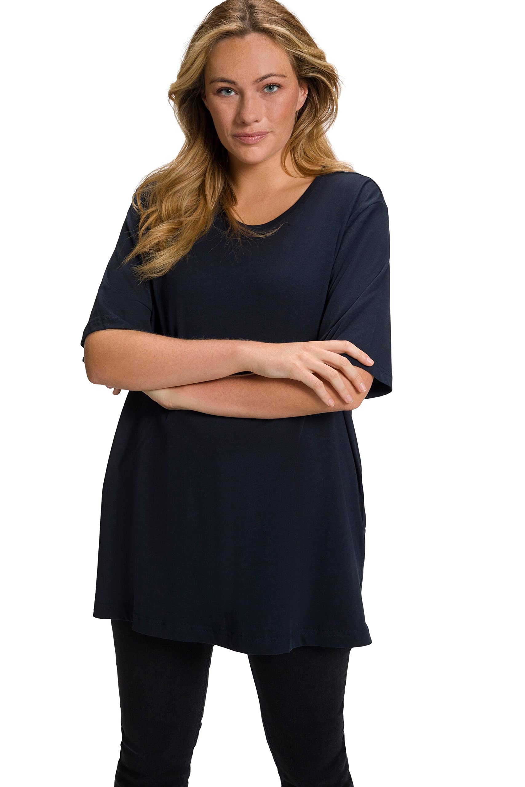 Ulla Popken Women's Plus Size Relaxed Fit Short Sleeve V-Neck T-Shirt 515283