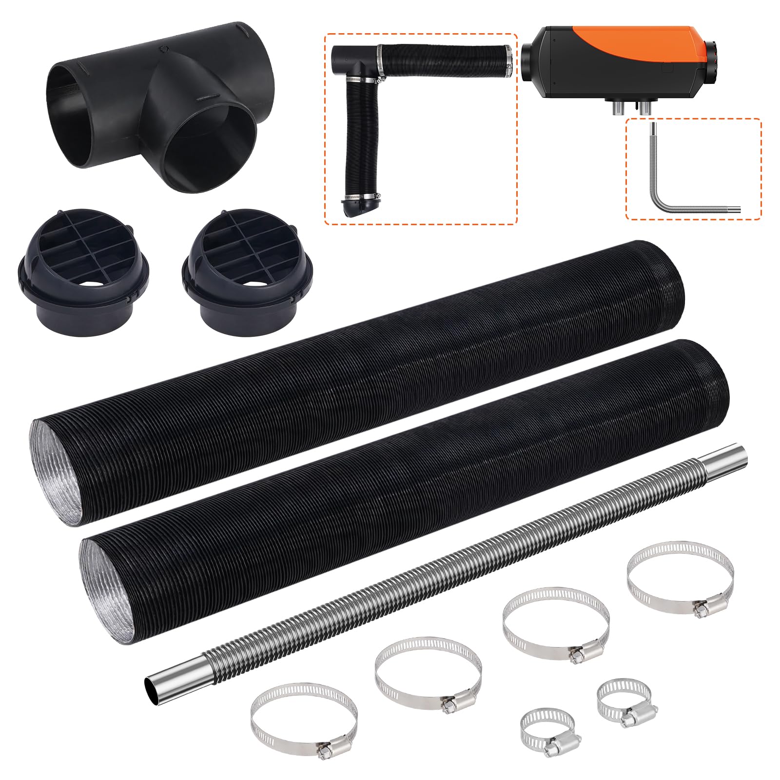VEVOR Diesel Heater Pipe Ducting Set, 3" Extendable Air Duct Hose, 1" Stainless 