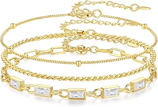 Gold Birthstone Bracelet for Women, 18K Gold Plated Layered Jewelry Bracelet Set, Womens Dainty Stackable Bracelets Link Paperclip Chain Valentines Day Gift for Wife Her