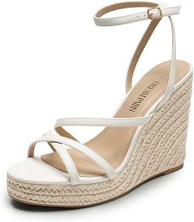 DREAM PAIRS Espadrilles compensées à lanières pour femme, sandales d'été habillées, confortables à bout ouvert avec semelle intérieure rembourrée et boucle à sangle de cheville