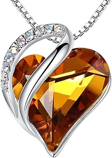 Leafael Valentine Necklace Women Infinity Love Heart Pendant with Birthstone and Healing Crystals, Jewelry Gift for Women, Silver Plated, Chain 18+2"