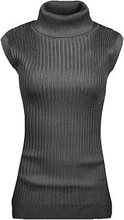 V28 Women's Sleeveless Ribbed High Neck Turtleneck Stretch Knit Sweater