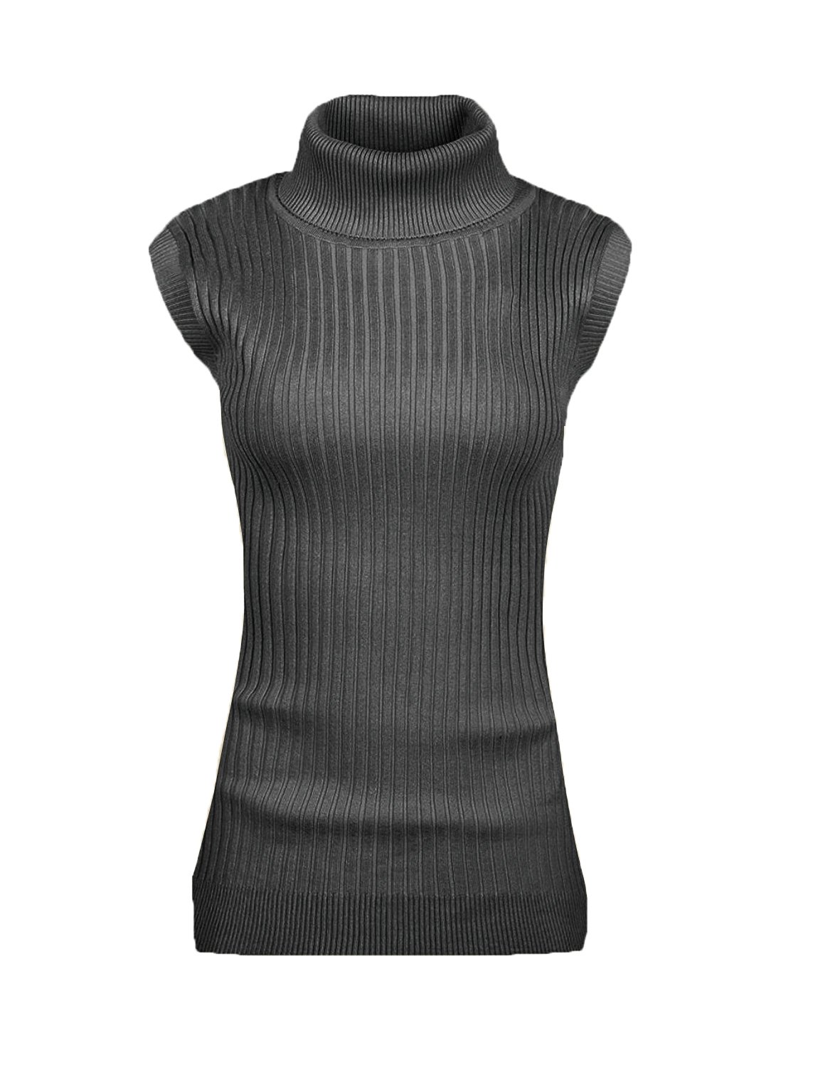 V28 Women's Sleeveless Ribbed High Neck Turtleneck Stretch Knit Sweater