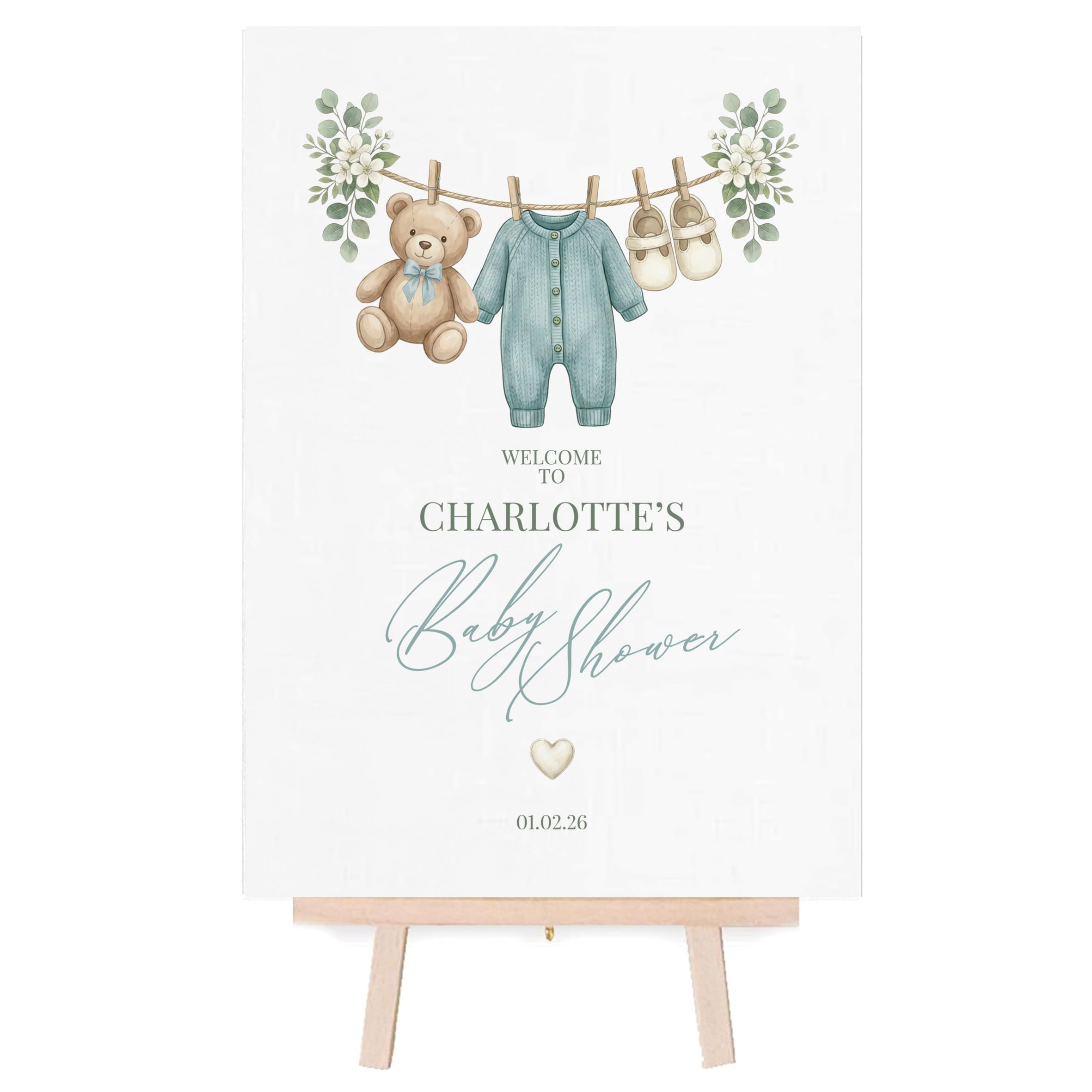 Personalised Baby Shower Welcome Sign/Poster - Boho Nursery Theme - (Blue, A3 Po