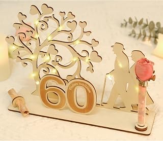 ARTREE 60th Wedding Anniversary Gift Wooden Heart Tree LED Diamond Wedding Decoration 60th Wedding Anniversary Gift