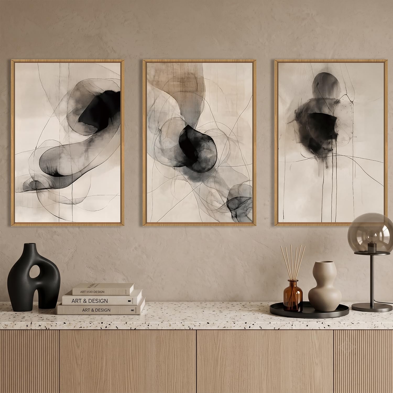 HPINUB - Set di stampe artistiche da parete su tela con cornice neutra, decorazi