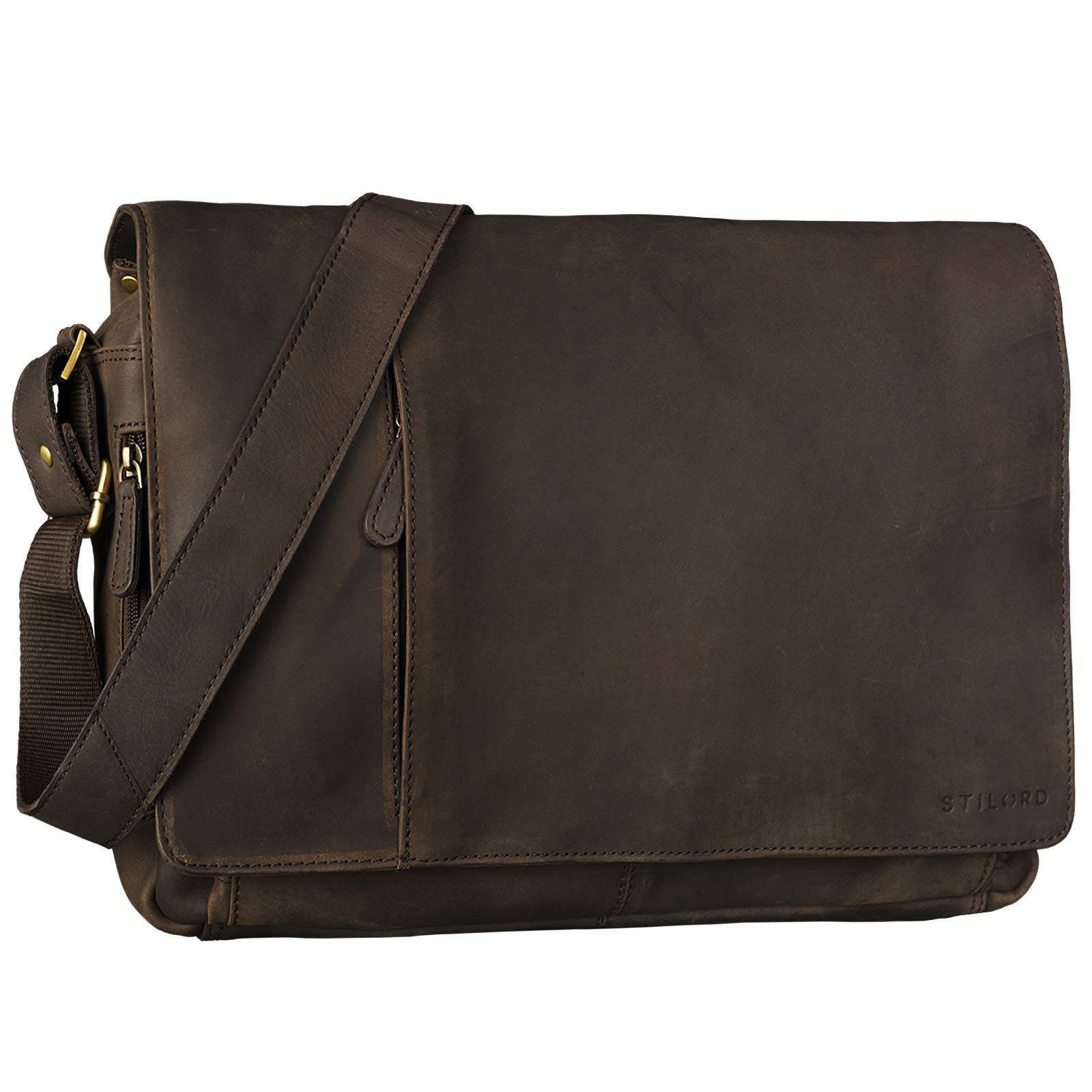 STILORD Vintage Leather Shoulder Bag for Men Women Laptop Bag 15.6 Inch Large Bu