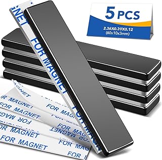 MIKEDE Strong Neodymium Magnets with Adhensive Backing 60x10x3 mm, 5 Pcs | Super Strong Magnets Bar, Heavy Duty Metal Powerful Rectangular Magnet for Craft, Whiteboard, Garage, Kitchen, DIY, Black
