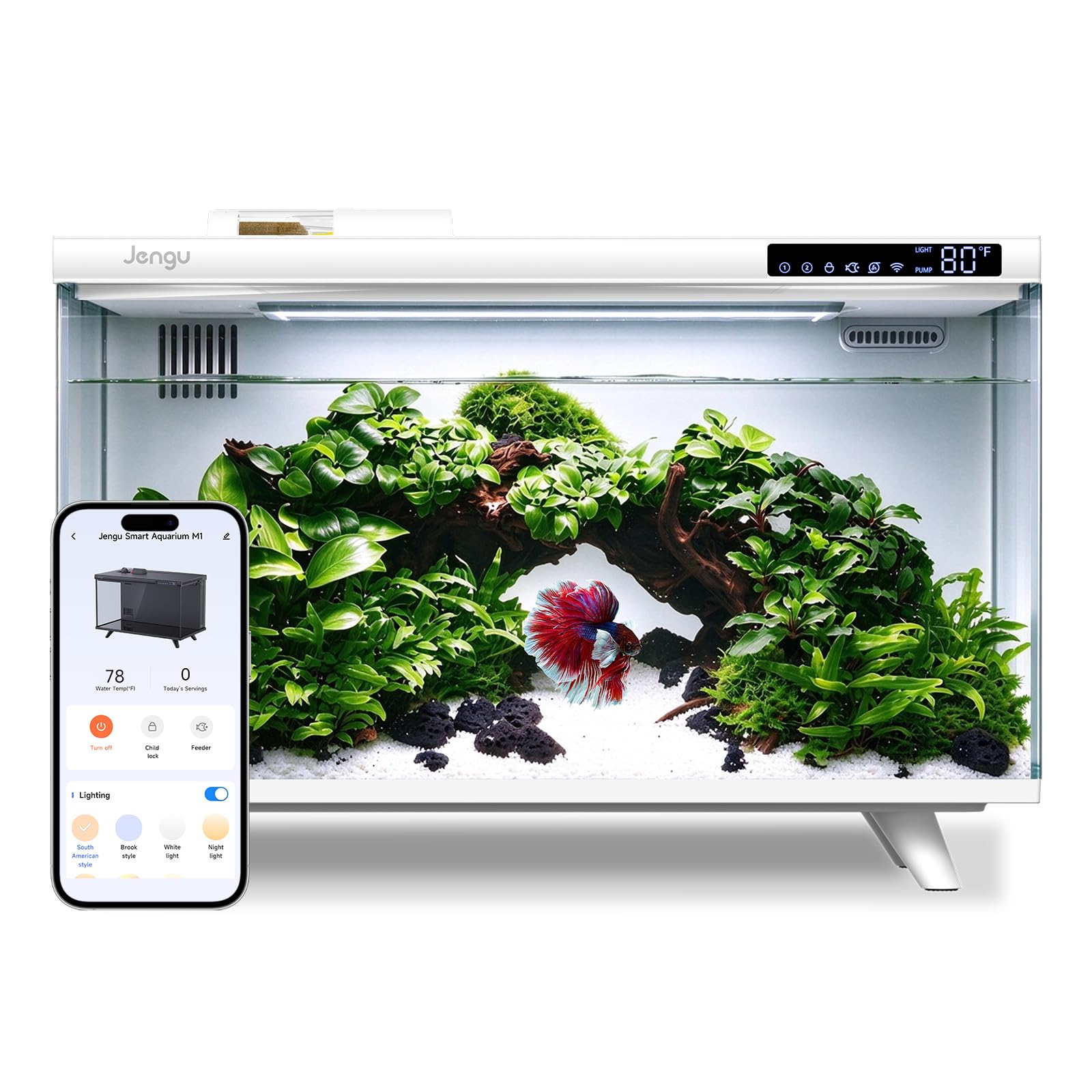 M1 5 Gallon Smart Fish Tank, App-Controlled Betta Aquarium Starter Kit | Auto Fe
