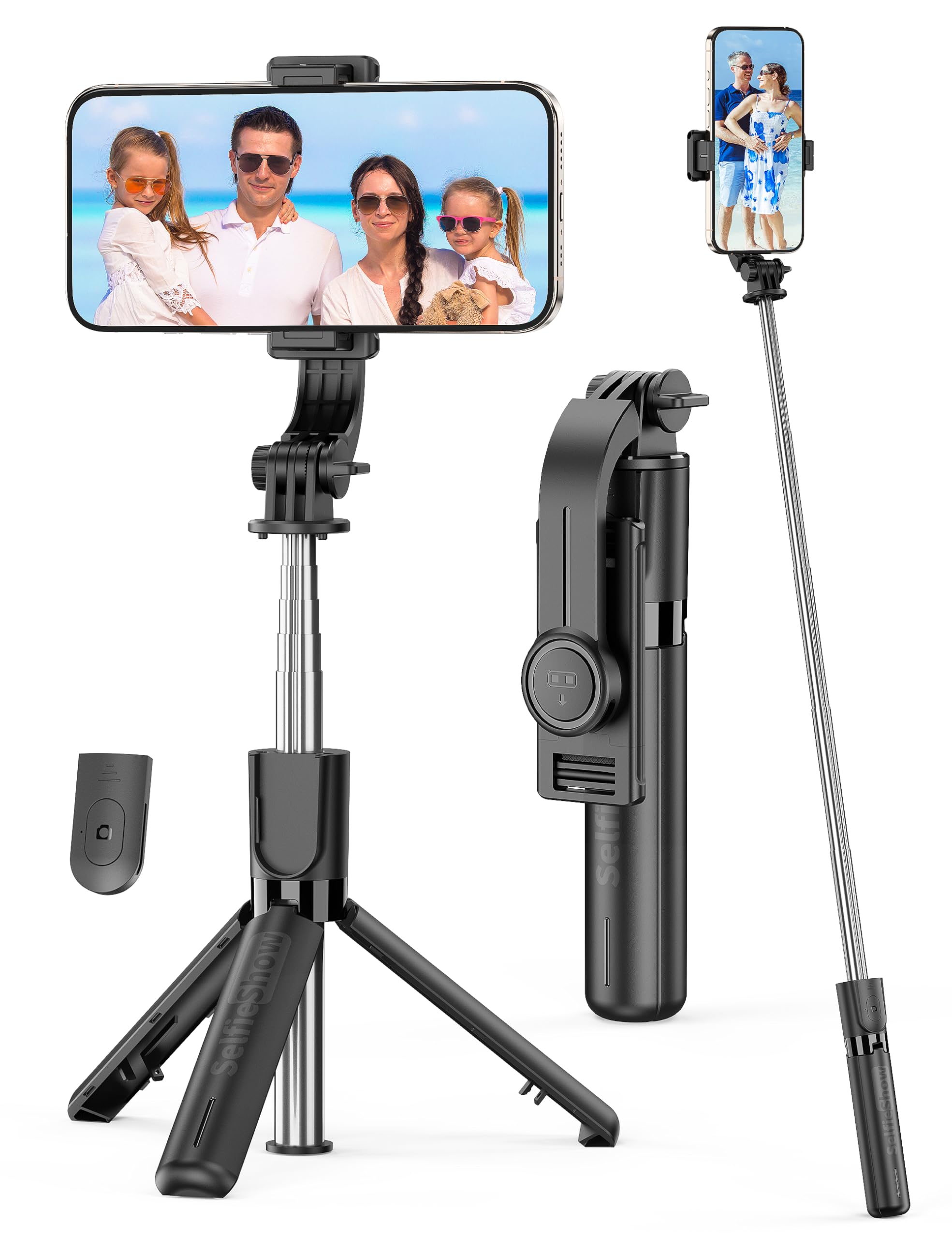 Portable Selfie Stick, 4 in 1 Extendable Phone Tripod Stand with Detachable Wire