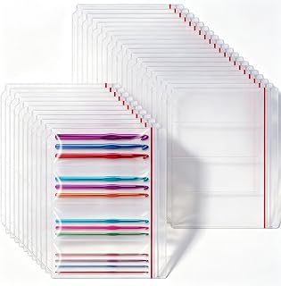 Hoteam 30 Pack Zipper Binder Page for 8" Double Pointed Knitting Needles | Needle Organizer Inserts for Standard 3 Ring Binder, Holds 4 Sets of 8 Inch DPNs, Knitting and Craft Storage