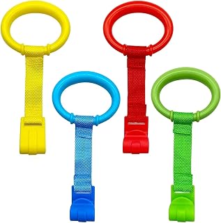 4 Pcs Baby Playpen Pull up Rings, 4 Color Baby Crib Pull up Rings | Baby Walking Exercises Assistant Rings, Baby Bed Stand Up Rings Baby Cot Hanging Rings for Infant Baby Toddler
