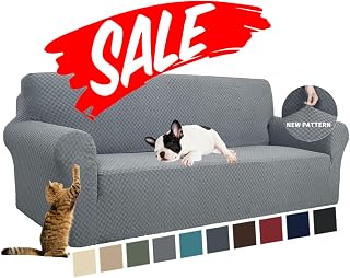 YEMYHOM Couch Cover Latest Jacquard Design High Stretch Sofa Covers for 3 Cushion Couch, Pet Dog Cat Proof Slipcover Non Slip Magic Elastic Furniture Protector (Large, Light Gray)