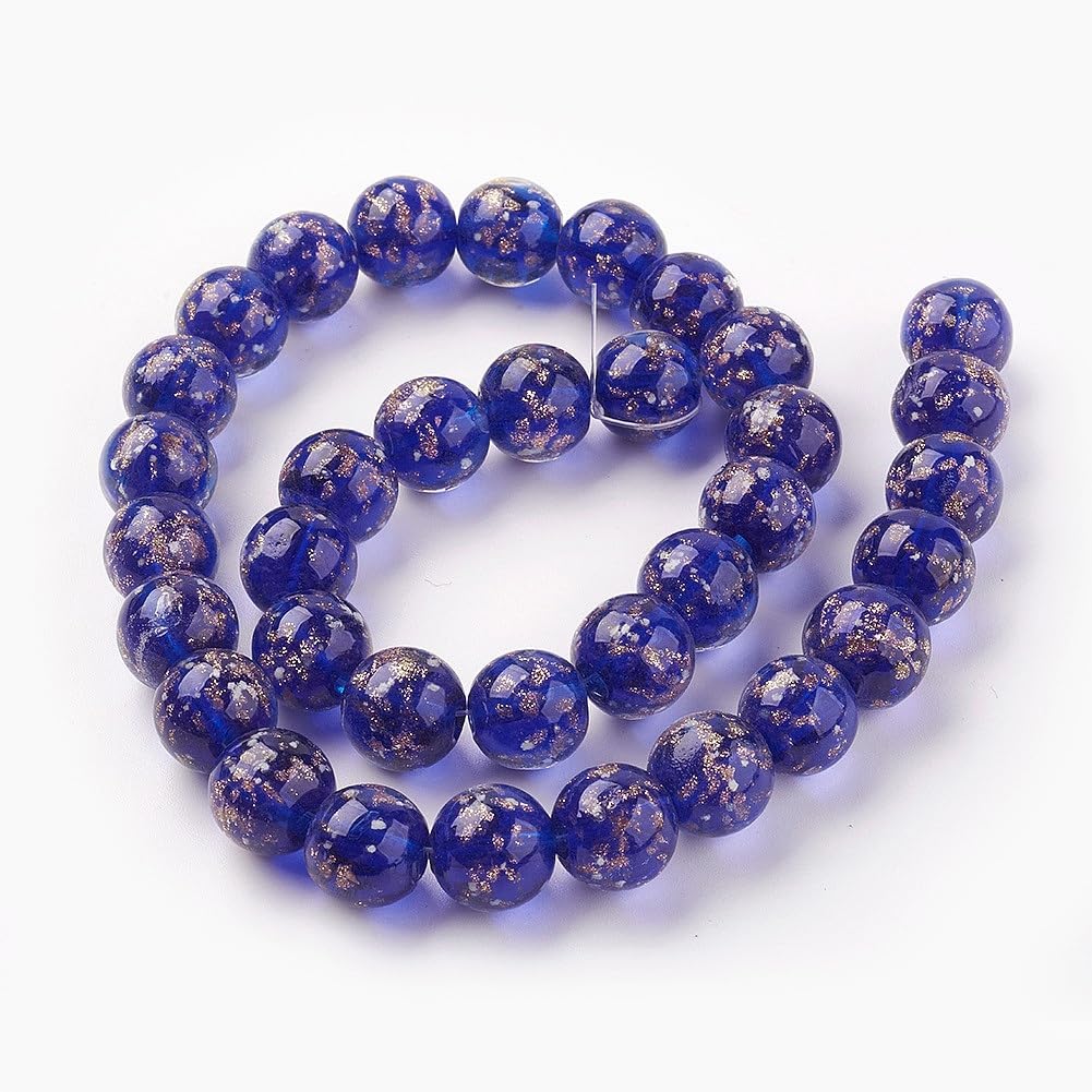 33pcs 12mm Luminous Round Glass Beads Handmade Golden Sand Glow in The Dark Bead