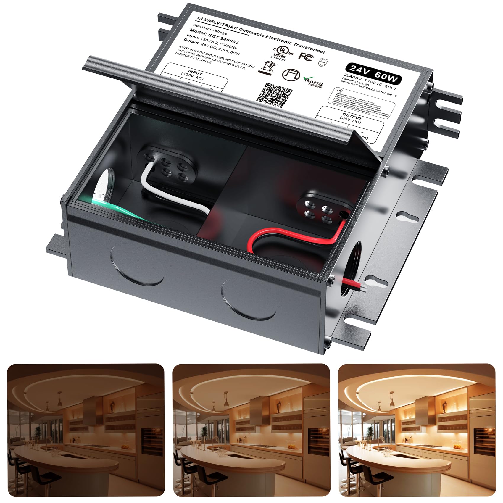 24V Dimmable LED Driver, 60W Triac ELV/MLV LED Transformer Compatible with Lutro