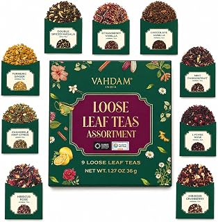VAHDAM Herbal Loose Leaf Tea Sampler | 9 Exotic Tea Blends | Beautifully Packaged |Delicious Loose Tea Samplers | Perfect for Gifting/Regular Consumption |Holiday Tea Gift for Women, Men