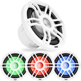 NVX MV104W 10" Marine Subwoofer with RGB LED Lighting (White) | 500W Peak, 250W RMS, Single 4 Ohm V-Series Marine Sub, IP65 Water Resistant