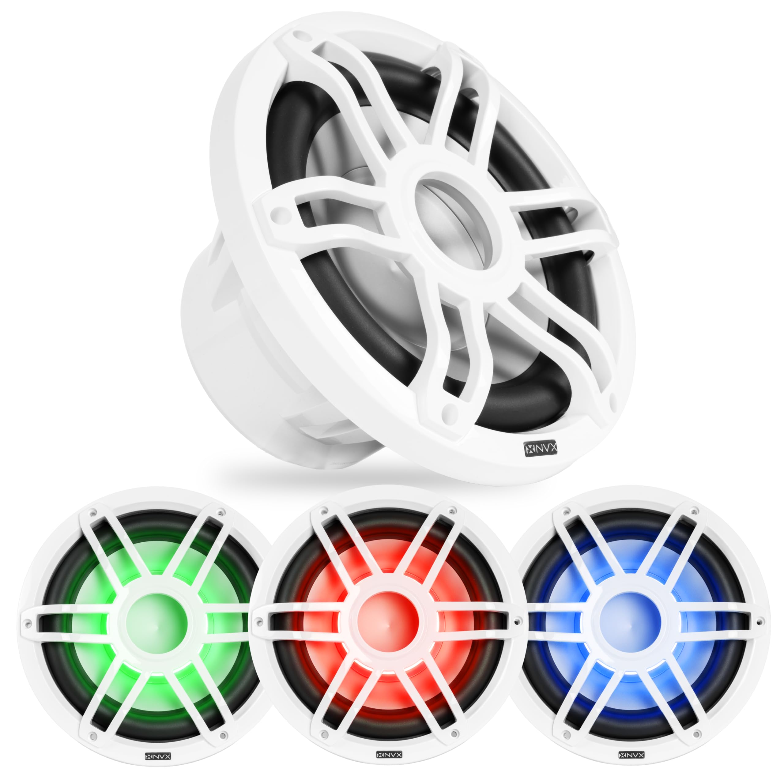 NVX MV104W 10" Marine Subwoofer with RGB LED Lighting (White) | 500W Peak, 250W 