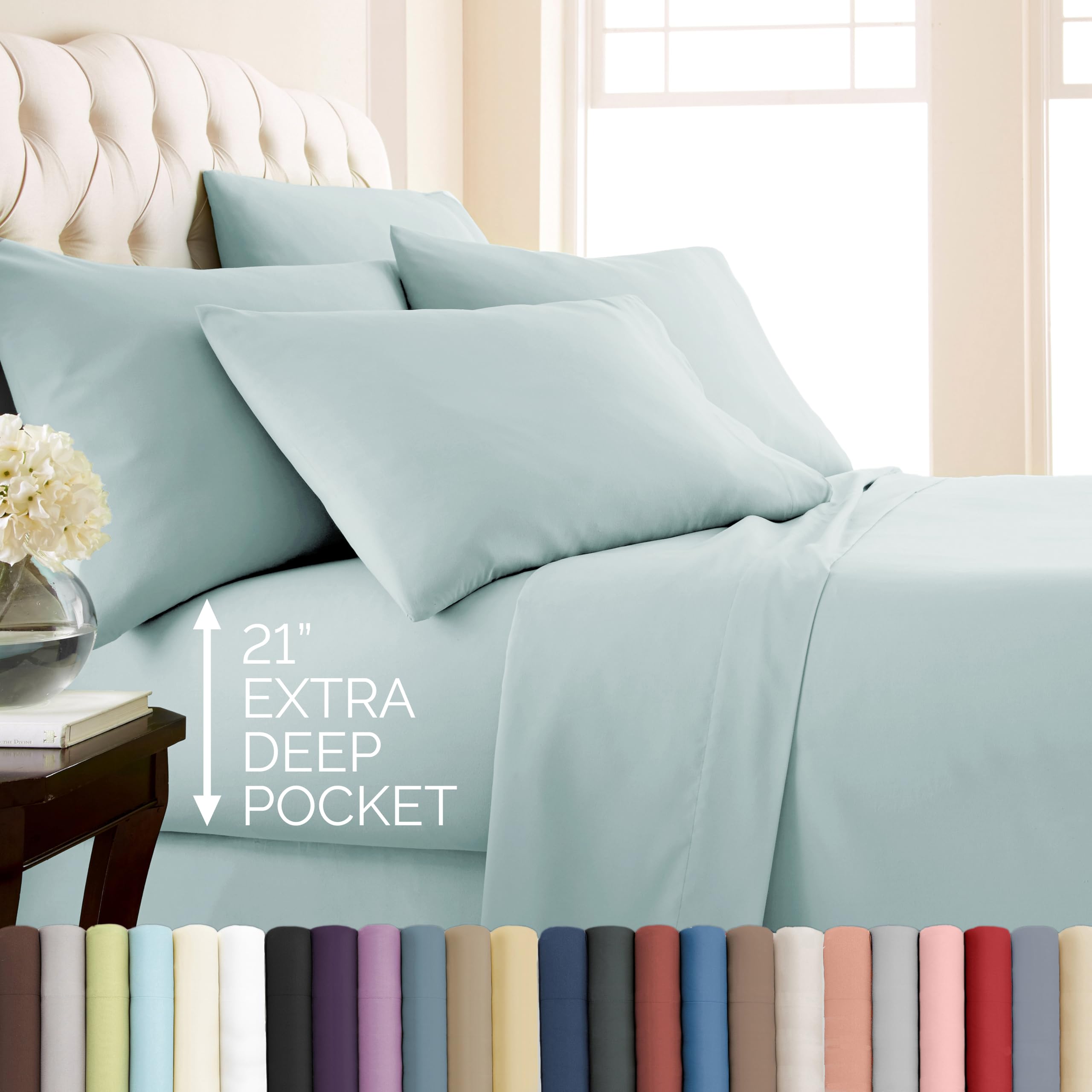 Queen Size Sheet Set Extra Deep Pocket Sheets 6 Pc 4 Pillow Cases Sky Blue