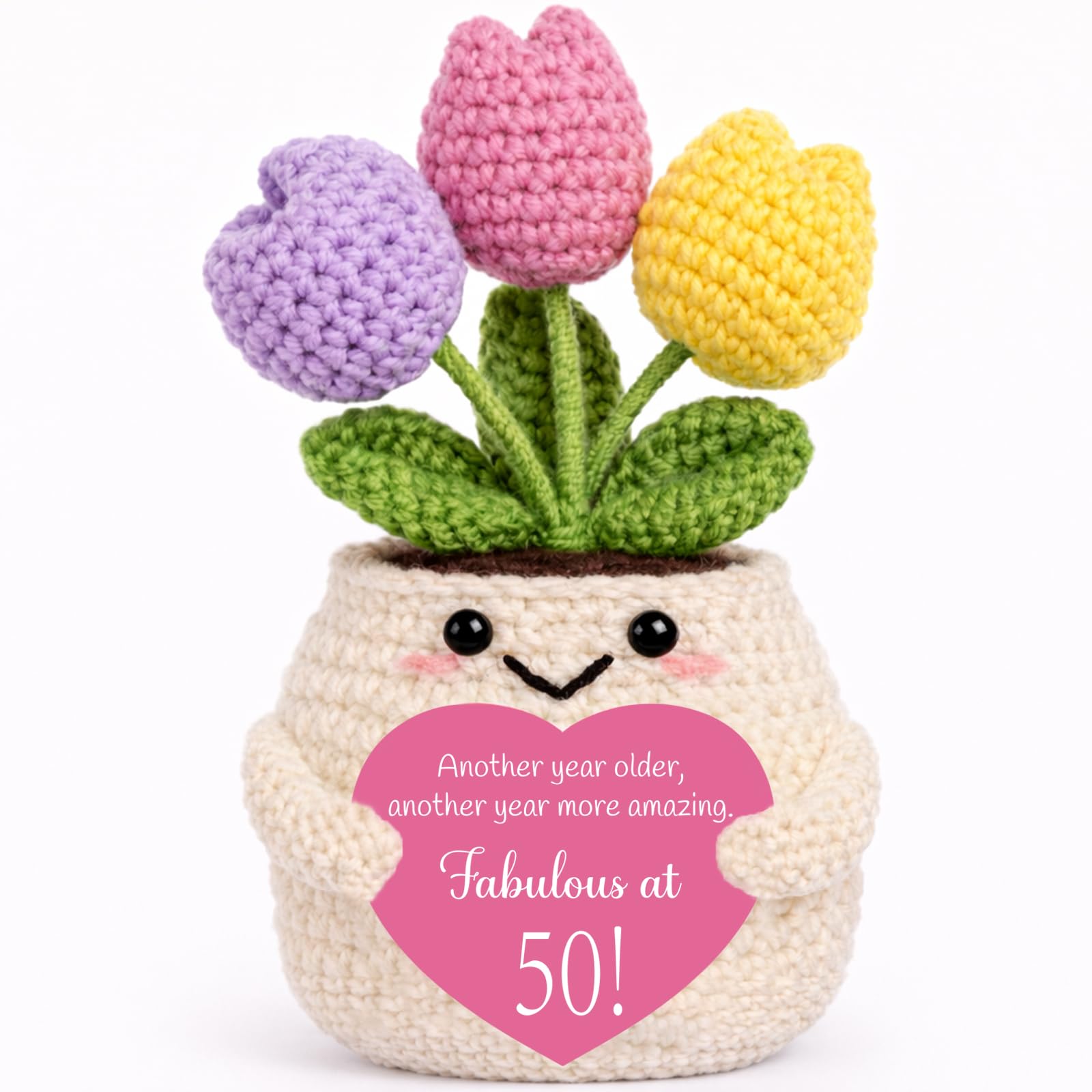 StyloSta 50th Birthday Gifts for Women Handmade Crochet Tulip Flowers | 50 year 