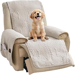 Pamhaven Beige Quilted Recliner Chair Covers, Water-Repellent Recliner Slipcovers, Lazy Boy Chair Covers, Pet Friendly Recliner Covers for Dog, Washable Armchair Protector (Recliner 22", Beige Cream)