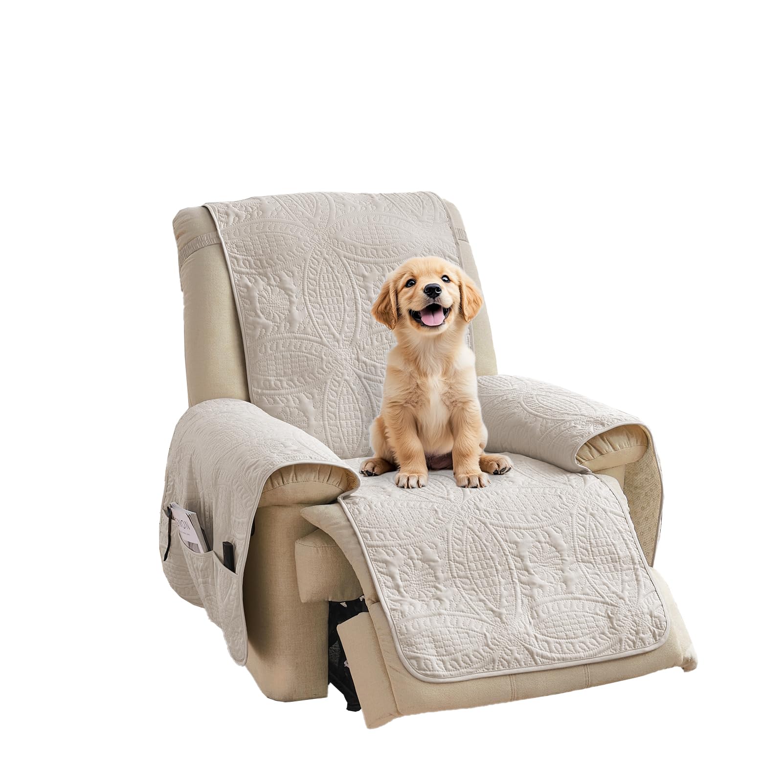 Pamhaven Beige Quilted Recliner Chair Covers, Water-Repellent Recliner Slipcover
