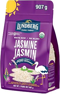 Lundberg Organic Jasmine Rice - Regenerative Organic Certified Long Grain White Rice, Light & Fluffy, Gluten Free, Resealable 907g Bag