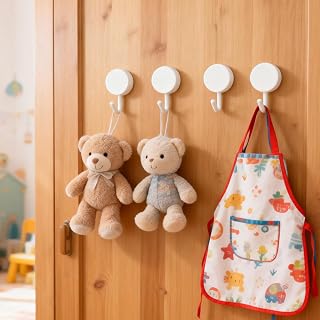 4 Pack Cute Adhesive Hooks, Decorative Wall Hooks for Hanging Hats, Towels, Keys, Towel Hooks Wall Mounted for Home Kitchen Bathroom (White)