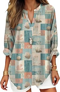 DMOYALA Womens Tops Dressy Casual Long Sleeve V Neck Tunics Plus Size Boho Floral Shirts 2026 Fashion Spring Clothing