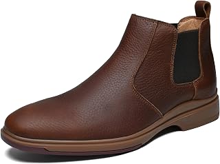 ArcBrothers Men's Chelsea Boots, Relaxed Fit Roomy Toe Box Design, Premium Leather Slip-on Ankle Boots, All-Day Comfort Grey,9