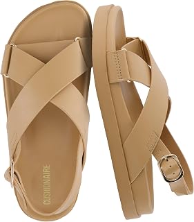 CUSHIONAIRE Eden - Sandali da donna, comodi sandali con supporto per arco plantare, con plateau, cinturino posteriore e memory foam, marrone chiaro, 6.5