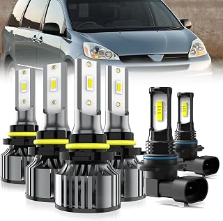 LED Headlight Bulbs Compatible With Toyota Sienna 2006-2010,9005 + 9006 High Low Beam + 9006 LED Fog Light Bulb,6500K White,Plug and Play,Pack of 6