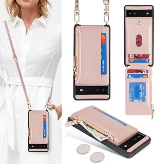 Cavor Custodia a portafoglio per Google Pixel 6a, custodia per telefono per Pixel 6a, custodia a portafoglio con cinghia, custodia a portafoglio Pixel 6a da donna, custodia in pelle con tasca con