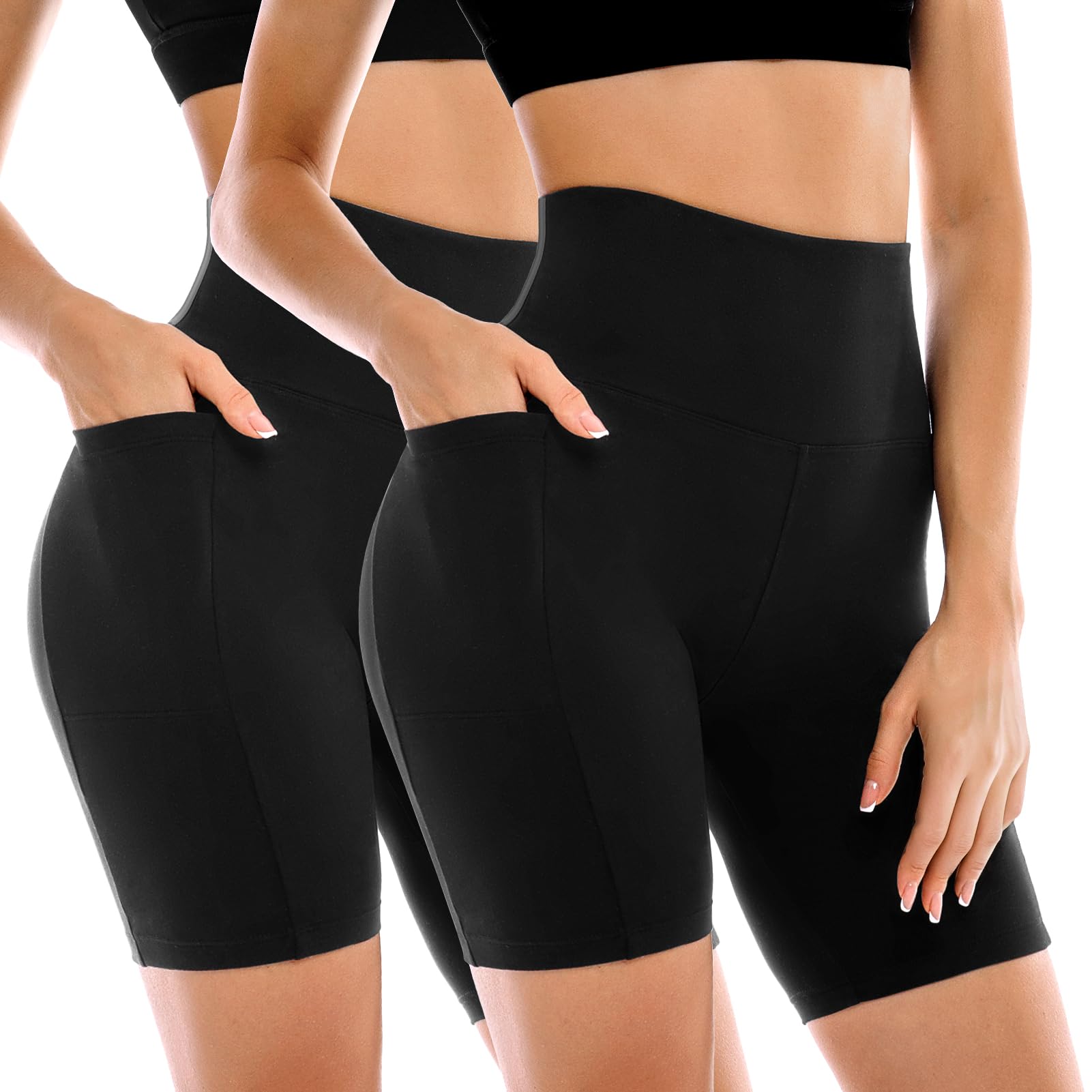 Leafigure 2 Pack Womens Biker Shorts with Pockets 6" | High Waisted, Tummy Contr