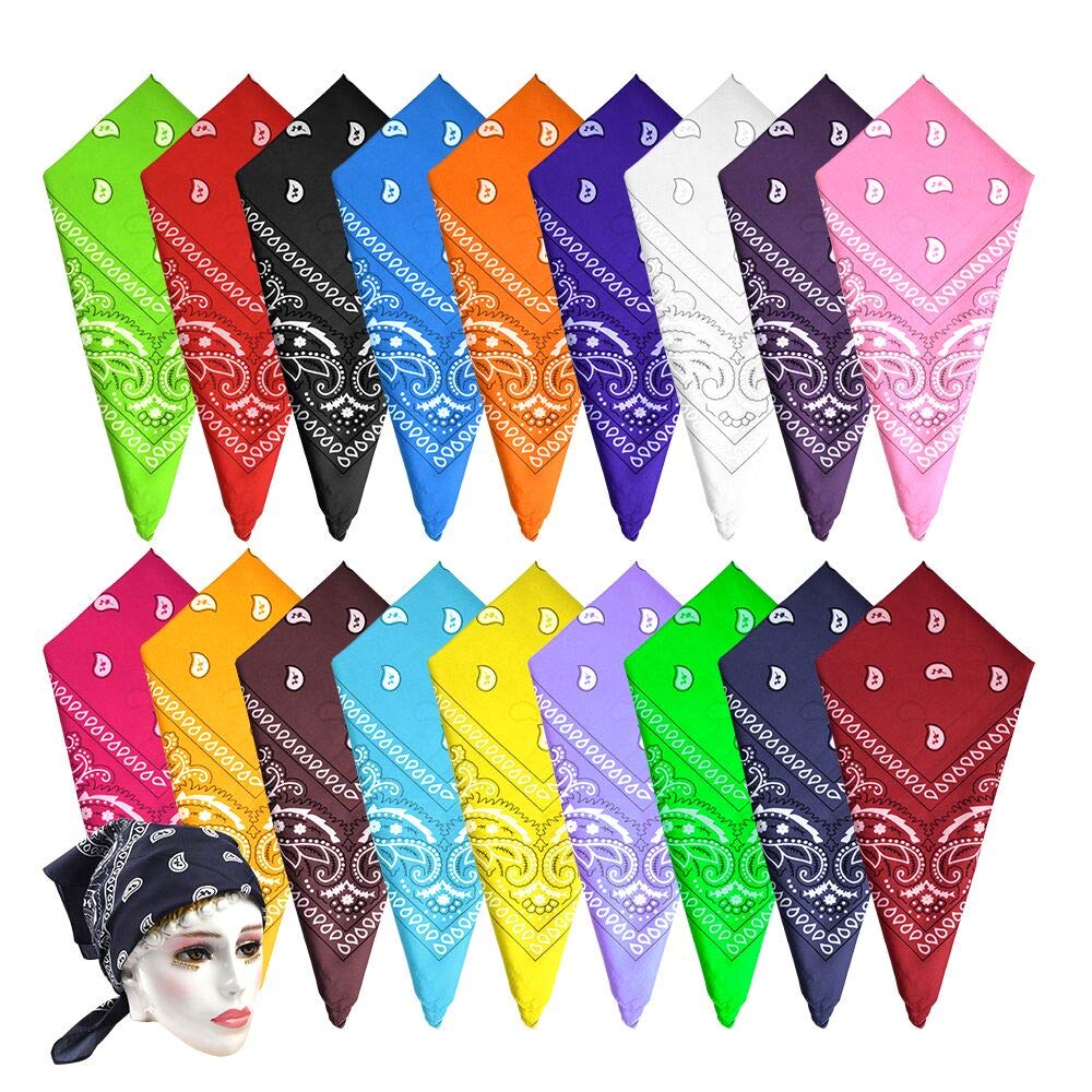 KUUQA 18pcs Bandanas Assorted Cowboy Bandanas Unisex Novelty Print Head Wrap Sca
