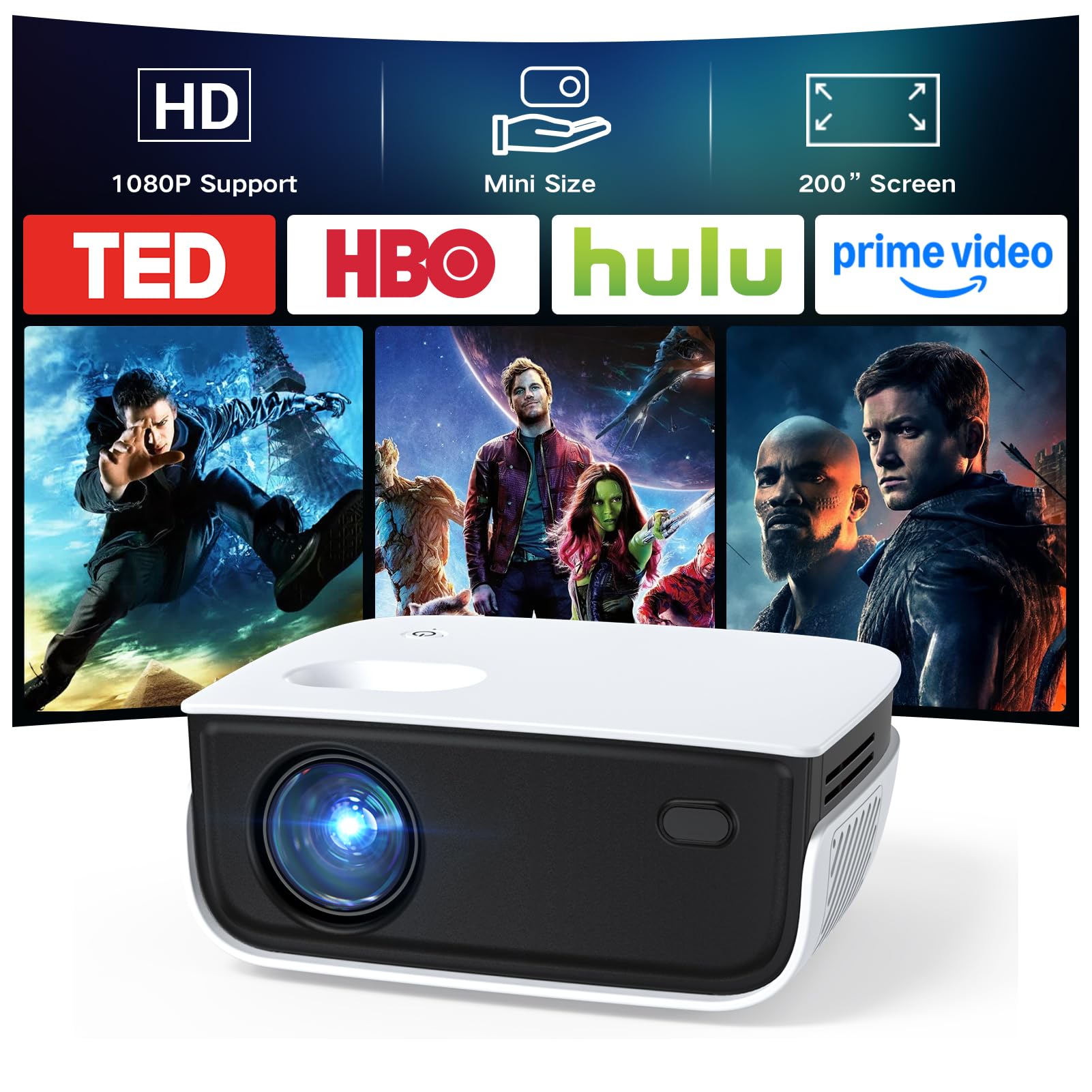 Mini Projector, NICPOW Upgrade Portable Outdoor Movie Projector, 1080P and 200" 