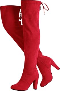 Vepose Women's Suede Thigh High Over the Knee Boots with Block Heel
