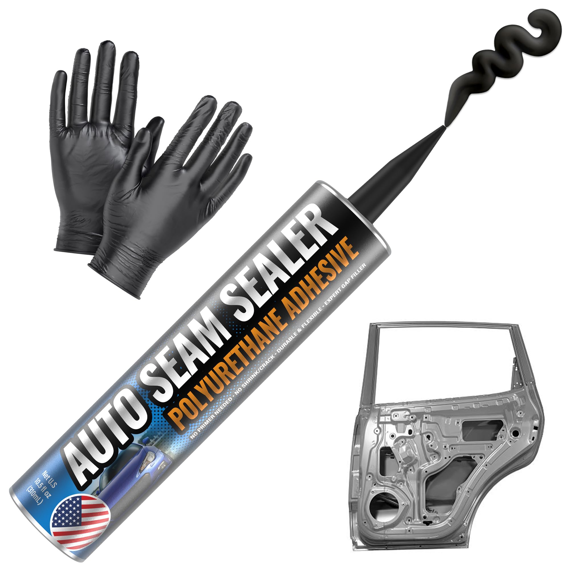 [Black] Professional Automotive Seam Sealer, Paintable Quick-Set Polyurethane Au