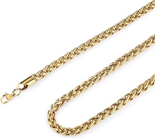 HZMAN 3/4/5/6 mm Stainless Steel Silver Wheat Chain Necklaces for Men